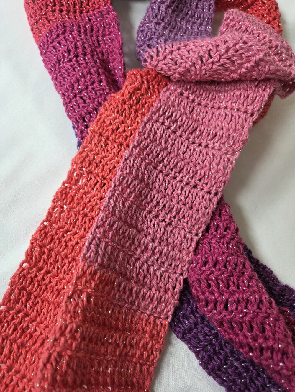 Handmade Double Crochet Colorful Infinity Scarf Pink Purple Ombre Sparkle Cotton - Picture 11 of 12